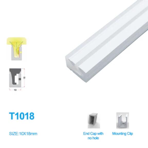1M/5M/10M/20M Pack of T1018 LED Neon Light Housing Kit with End Caps and Mounting Clips, Flexible Neon Channel Fit for 10mm Wide LED Strip Lights