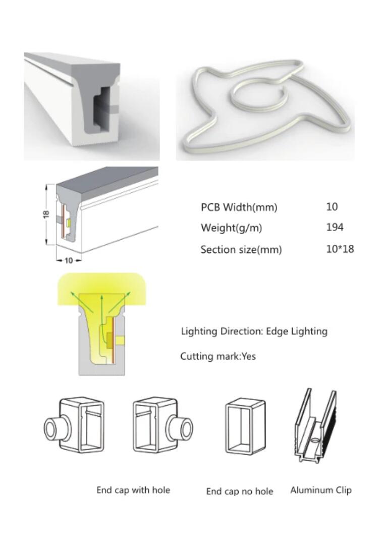1M/5M/10M/20M Pack of T1018 LED Neon Light Housing Kit with End Caps and Mounting Clips, Flexible Neon Channel Fit for 10mm Wide LED Strip Lights