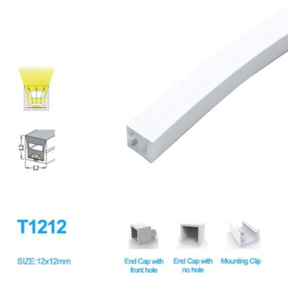 1M/5M/10M/20M Pack of T1212 LED Neon Light Housing Kit with End Caps and Mounting Clips, Flexible Neon Channel Fit for 8mm Wide LED Strip Lights