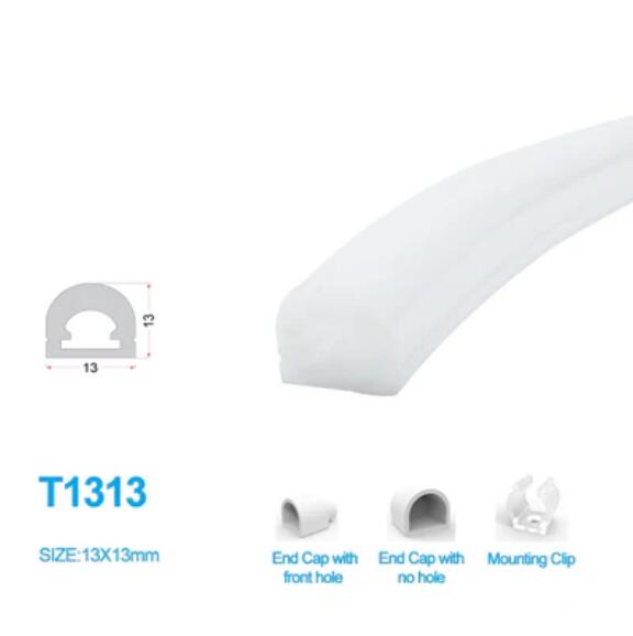 1M/5M/10M/20M Pack of T1313 LED Neon Light Housing Kit with End Caps and Mounting Clips, Flexible Neon Channel Fit for 8mm Wide LED Strip Lights