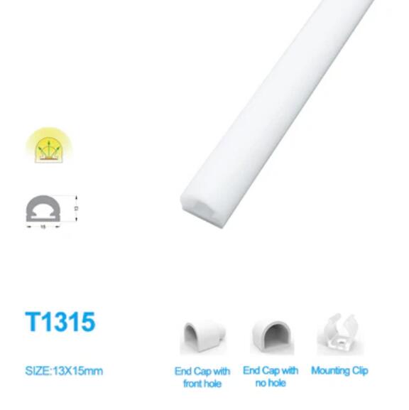 1M/5M/10M/20M Pack of T1315 LED Neon Light Housing Kit with End Caps and Mounting Clips, Flexible Neon Channel Fit for 10mm Wide LED Strip Lights