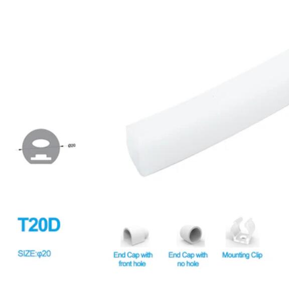1M/5M/10M Pack of T20D LED Neon Light Housing Kit with End Caps and Mounting Clips, Flexible Neon Channel Fit for 10mm Wide LED Strip Lights