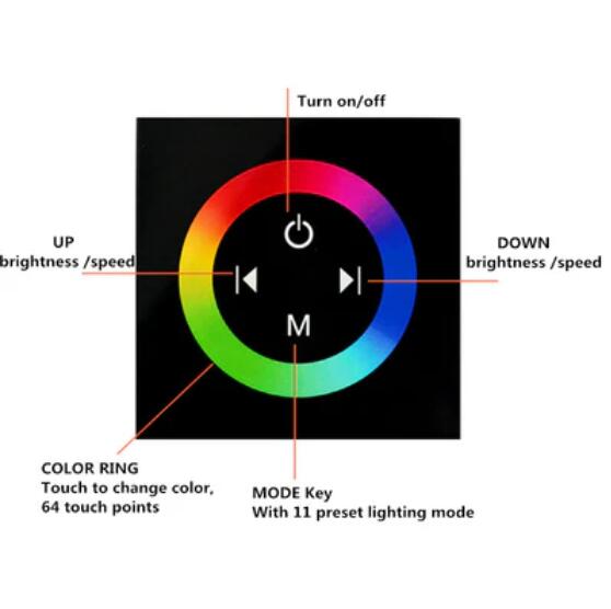 12V-24V DC TM08 Wall Panel Touchable Color Ring LED Controller for RGB Color Changing LED Strips