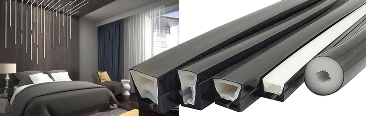 16.4FT(5Meters) 06*16mm 120° Side Insert Top Emitting IP67 Waterproof Flexible Full Black Silicon LED NEON Tube Housing Fit for 8mm Wide LED Strip Light