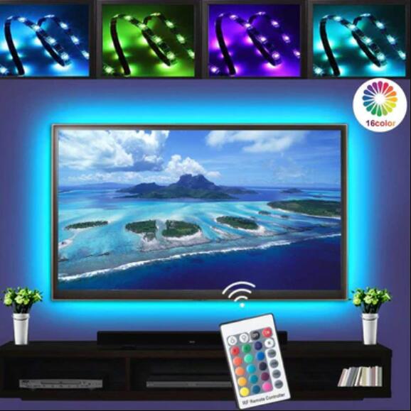 2M/6.56Ft 5V USB SMD5050 30leds/M LED TV Backlight strip lights RGB Multi-color Bias Lighting Kit for 40-60inch HDTV, With RF Remote Controller