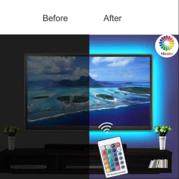2M/6.56Ft 5V USB SMD5050 30leds/M LED TV Backlight strip lights RGB Multi-color Bias Lighting Kit for 40-60inch HDTV, With RF Remote Controller