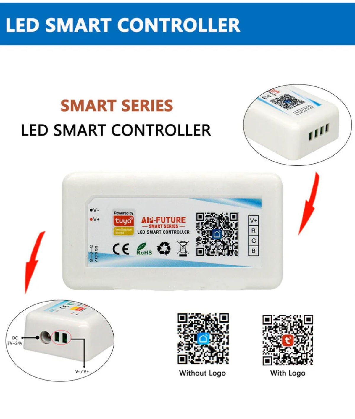 5V-24V DC Tuya APP Smart WiFi 2.4G RF Wireless RGB Remote LED Controller for RGB LED Strips