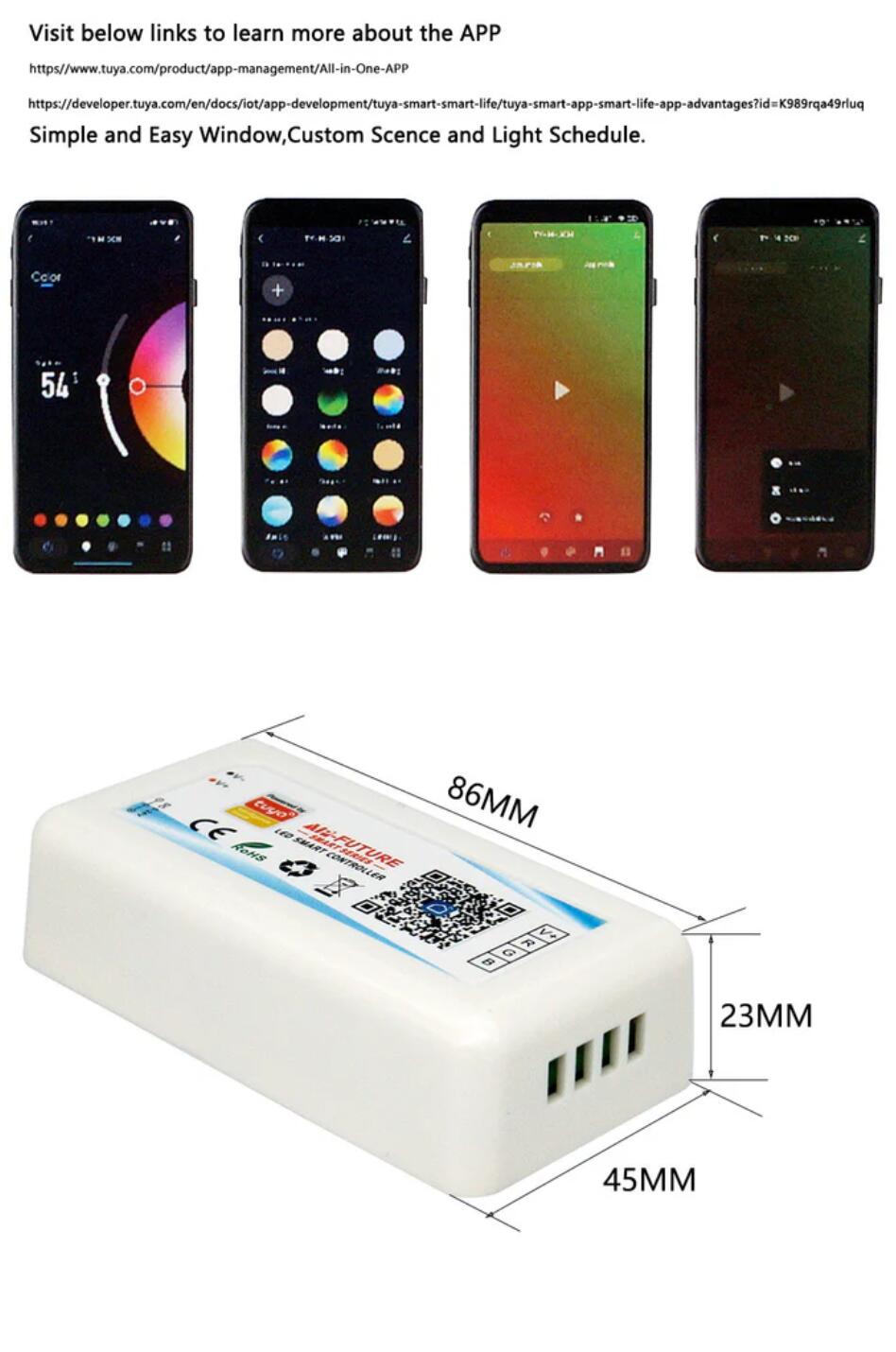 5V-24V DC Tuya APP Smart WiFi 2.4G RF Wireless RGB Remote LED Controller for RGB LED Strips