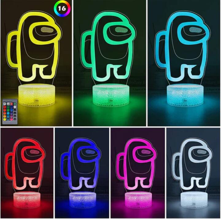 Among Us Toys 3D LED Multicolor Night Light w/ 16 Colors Remote Touch Switch Adjustable Brightness for Kids Bedroom Decoration