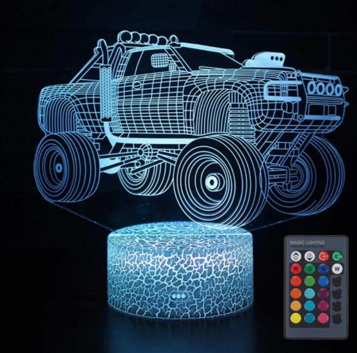 Transportation Images 3D Illusion LED Night Light w/ 16 Colors Remote Touch Switch Adjustable Brightness for Kids Bedroom Decoration