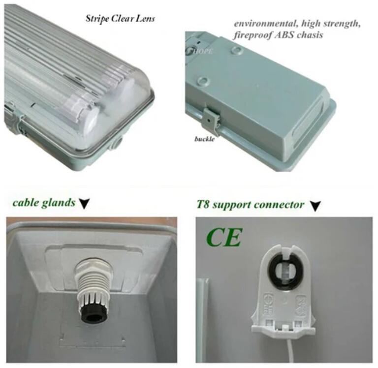 Stripe Clear Cover T8 LED Tube Lights with Striped Clear Tri-proof T8 Tube Fixture for Double Tube