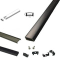 U02 All Black LED Channel System w/ Smoke Clear Black Diffuser Lens Black Aluminum Extrusion