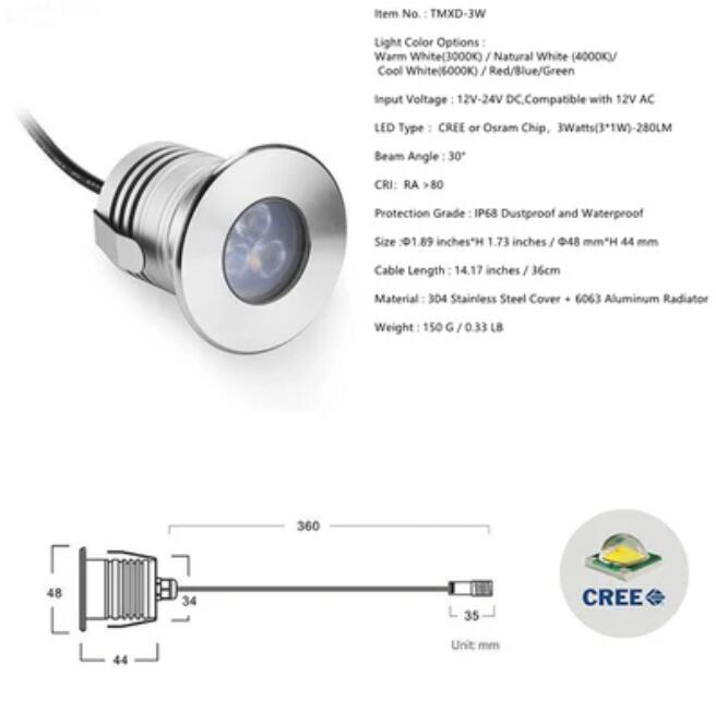 8pcs Pack LED Underwater Pool Lights, 3W 12V-24V DC, IP68 Waterproof, Stainless Steel Aluminum, lamp for Inground Swimming Pools Ponds Fountains Steps