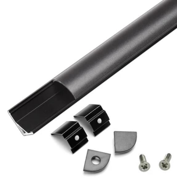 V02 All Black V-Shape Corner Aluminum Profile Arched Smoke Black Diffuser Black Aluminum Extrusion