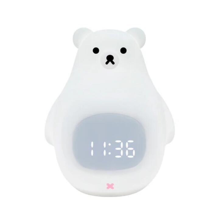 White Bear Clock and LED Night Light Rechargeable Nursery Lamp with Timer for Baby Girls Boys