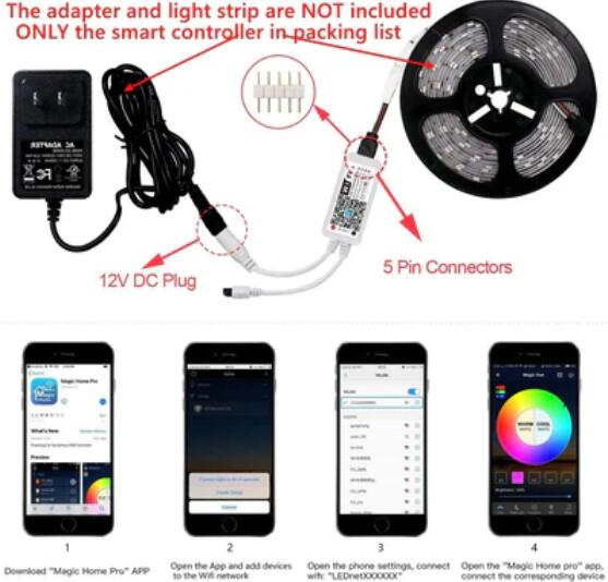 Wireless WiFi Smart Phone APP LED Controller or with 24Key IR Remote Controller for RGBW/RGBWW LED Flexible Strip Lights