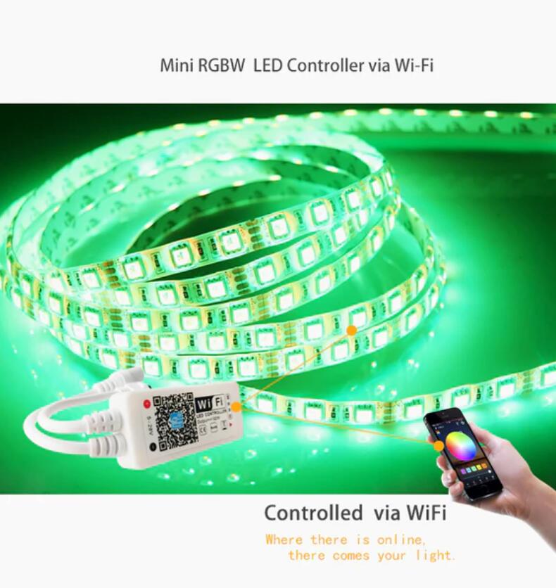 Wireless WiFi Smart Phone APP LED Controller or with 24Key IR Remote Controller for RGBW/RGBWW LED Flexible Strip Lights